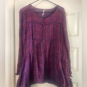 Free People plaid gauzy top